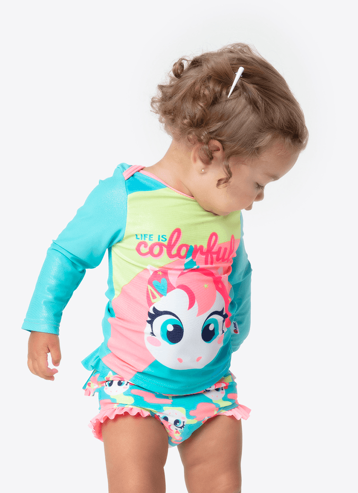Conjunto-Camiseta-E-Calcinha-Com-Protecao-Solar-Bebe-Menina-Unicornio-Colorful