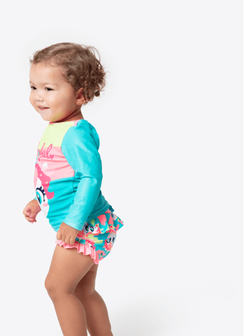 Conjunto Camiseta e Calcinha com Proteção Solar Bebê Menina Unicórnio Colorful