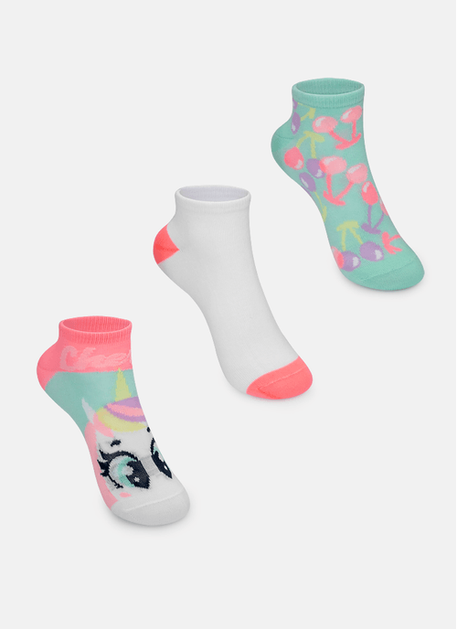 Kit com 3 meias Menina Unicórnio Cherry