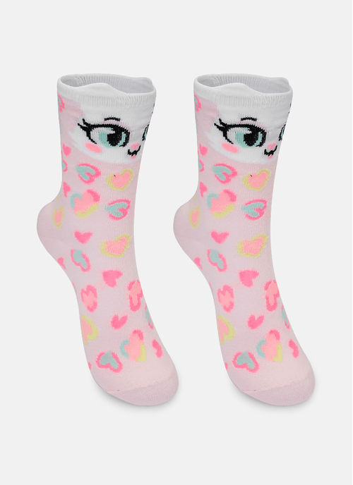 Meia Cano Longo Menina Gata Romântica