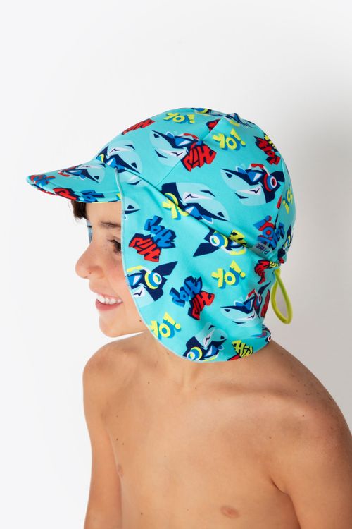 Chapéu com Proteção Solar Menino Tubarão Hip Hop