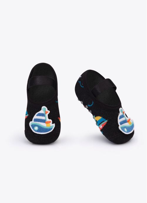Meia Sapatilha com Antiderrapante Bebê Menino Barco