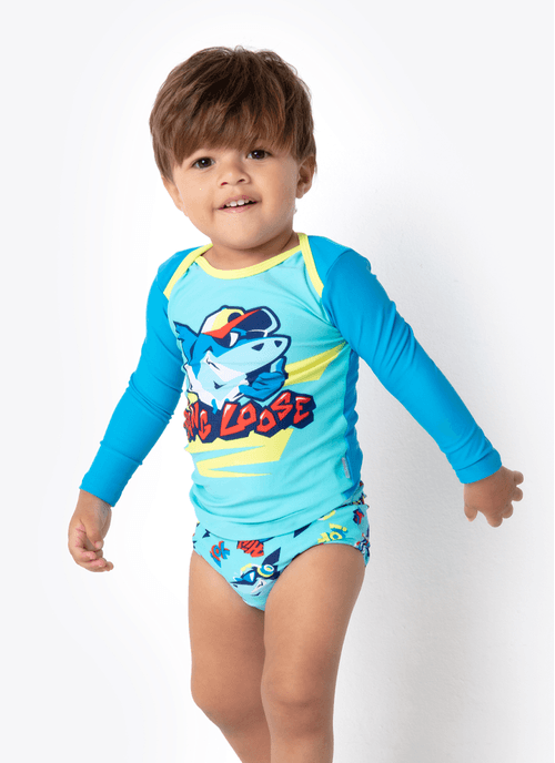 Conjunto Camiseta e Sunga Bebê Tubarão