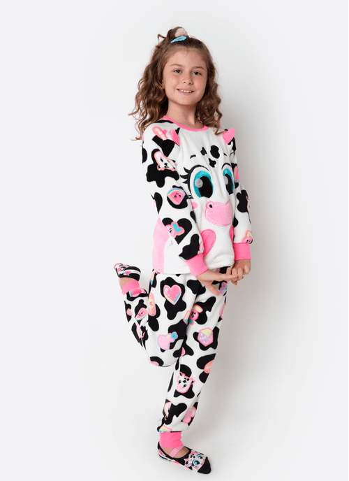 Pijama Manga Longa Soft Menina Teen Vaca Patches