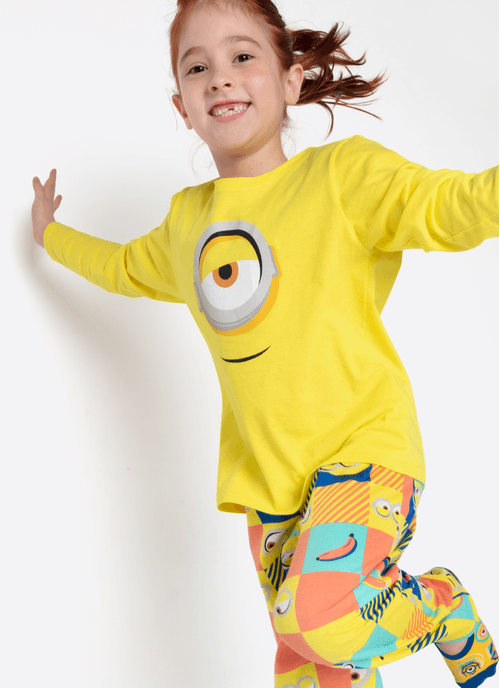 Pijama Manga Longa Algodão Menina Minions