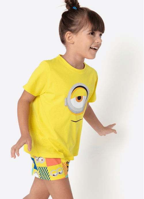 Pijama Manga Curta Algodão Menina Minions