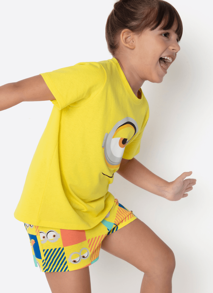 Pijama-Manga-Curta-Algodao-Menina-Minions