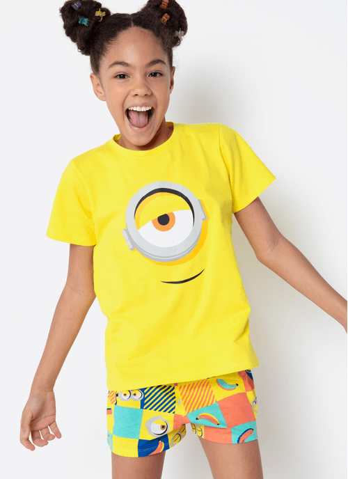 Pijama Manga Curta Algodão Menina Teen Minions