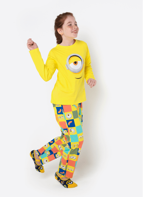 Pijama Manga Longa Algodão Menina Teen Minions