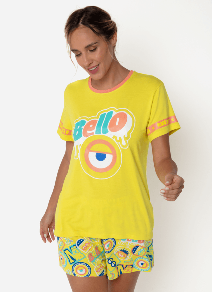 Pijama-Manga-Curta-Viscolycra-Feminino-Minions