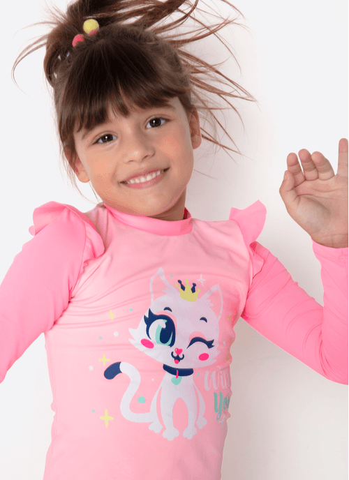 Conjunto Camiseta e Calcinha Com Proteção Solar Menina Gata Romântica