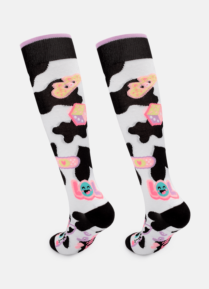 Meia-Cano-3-4-Feminina-Vaca-Patches