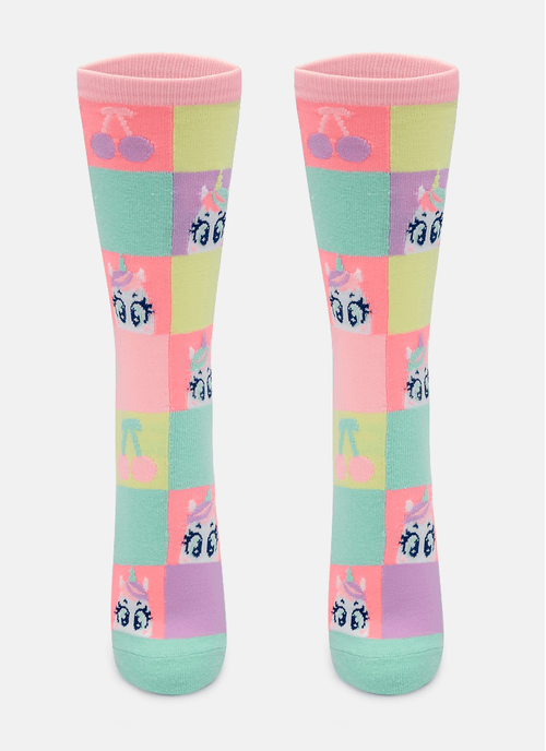 Meia Cano Longo Feminina Unicórnio Cherry