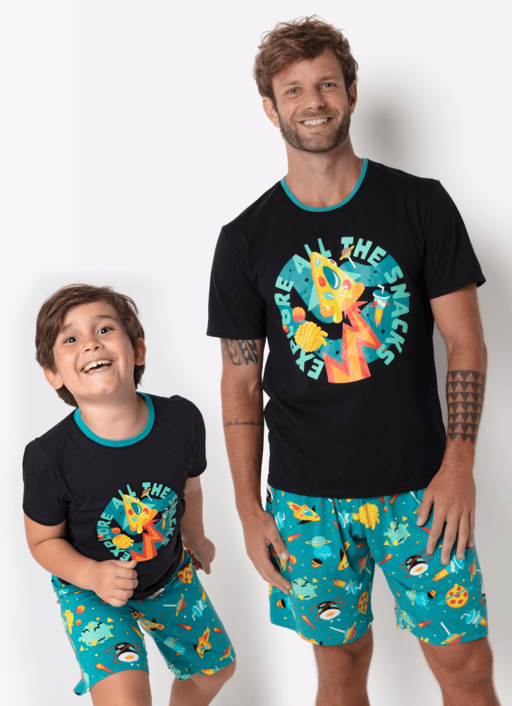 Kit-Pai-e-Filho-Pijama-Manga-Curta-Space-Food-