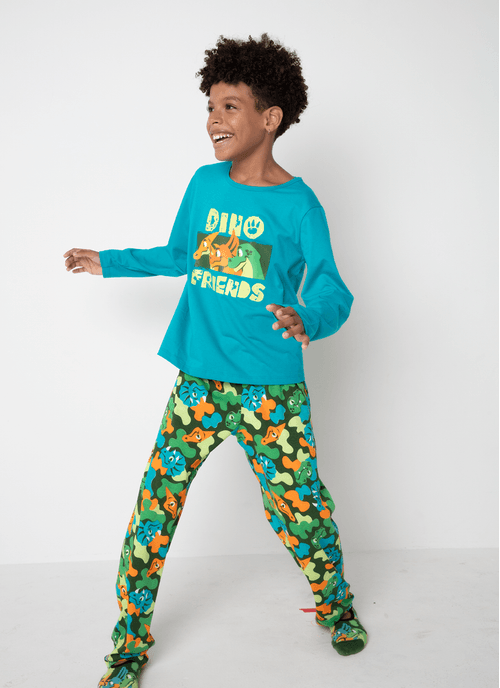 Pijama Manga Longa Algodão Menino Dino Trio