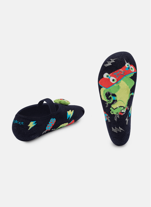 Meia Sapatilha Antiderrapante com LED Menino Teen Dinossauro Skate