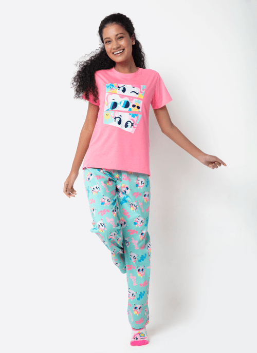 Pijama Manga Curta Algodão Feminino Unicórnio Aloha