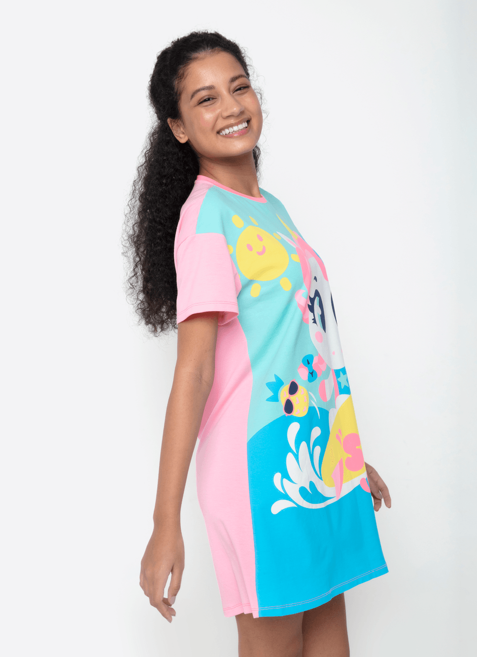 Camisola-Manga-Curta-Viscolycra-Feminina-Unicornio-Aloha