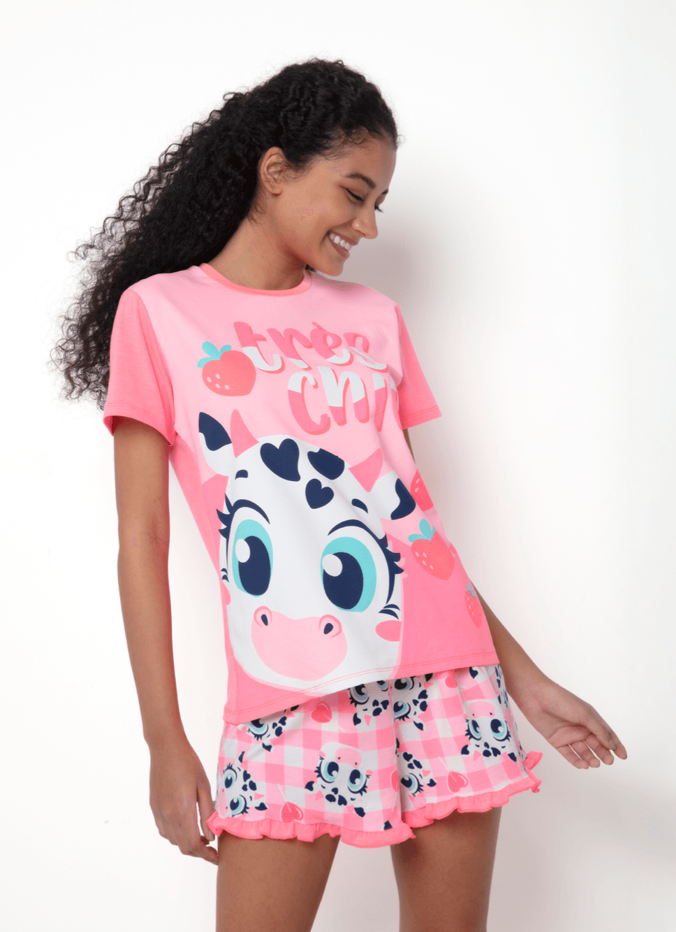 Pijama-Manga-Curta-Viscolycra-Feminino-Vaca-Romantica