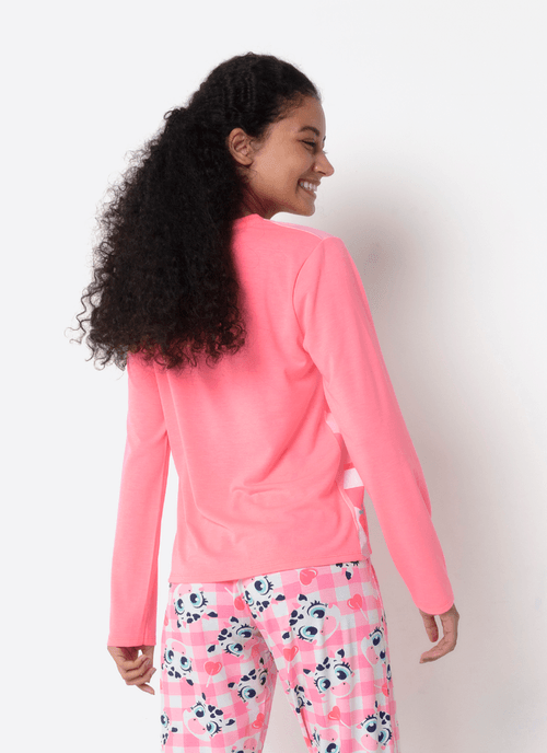 Pijama Manga Longa Viscolycra Feminino Vaca Romântica