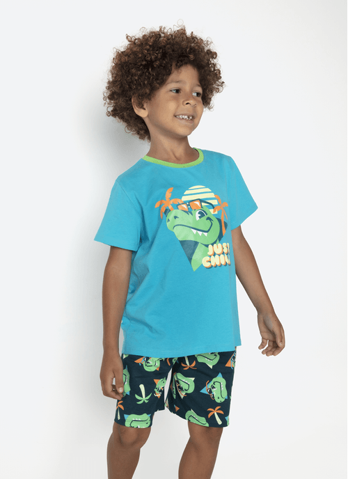 Pijama Manga Curta Algodão Menino Dino Miami