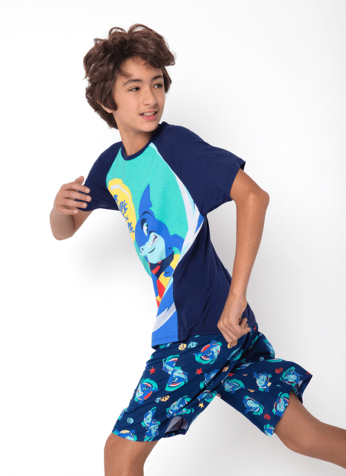 Pijama Manga Curta Viscolycra Menino Teen Tubarão Aloha