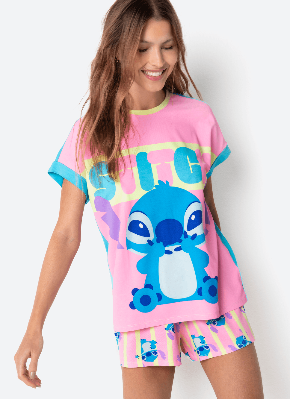 Pijama-Manga-Curta-Viscolycra-Feminino-Stitch