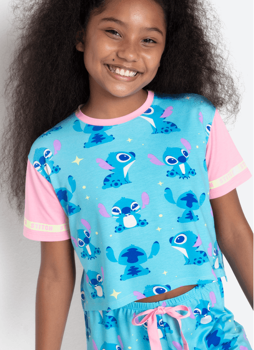 Pijama Manga Curta Viscolycra Menina Teen Stitch