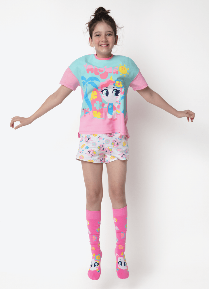 Pijama-Manga-Curta-Viscolycra-Menina-Teen-Unicornio-Aloha