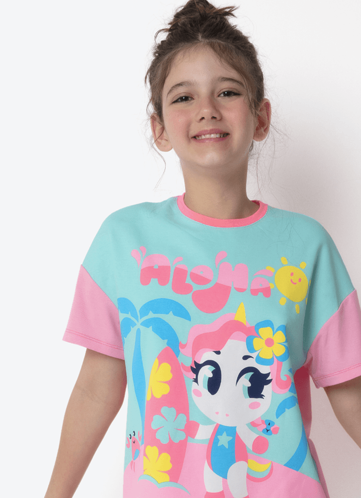 Pijama-Manga-Curta-Viscolycra-Menina-Teen-Unicornio-Aloha