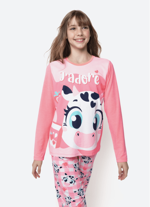 Pijama Manga Longa Viscolycra Menina Teen Vaca Romântica