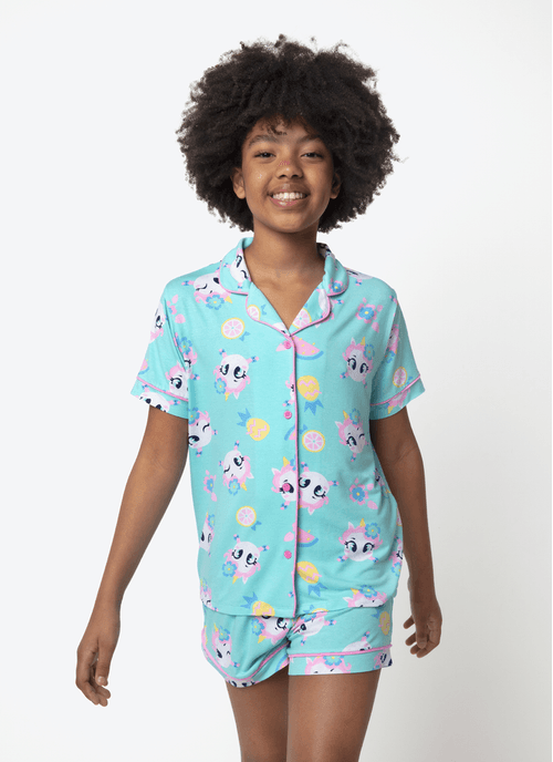 Pijama Manga Curta Viscose Menina Teen Unicórnio Aloha