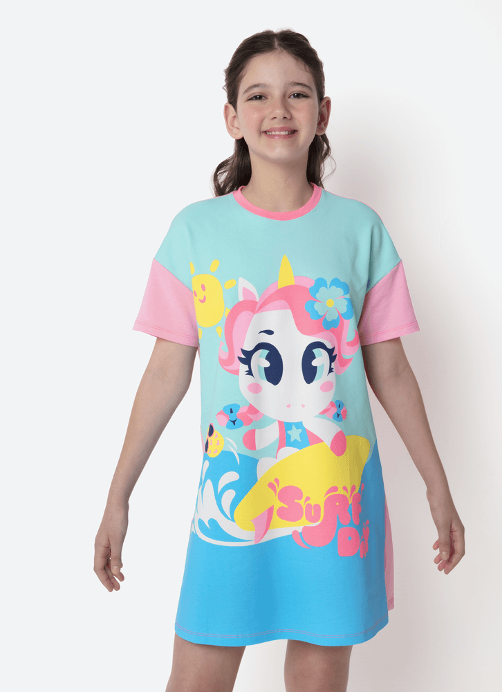 Camisola-Manga-Curta-Viscolycra-Menina-Teen-Unicornio-Aloha