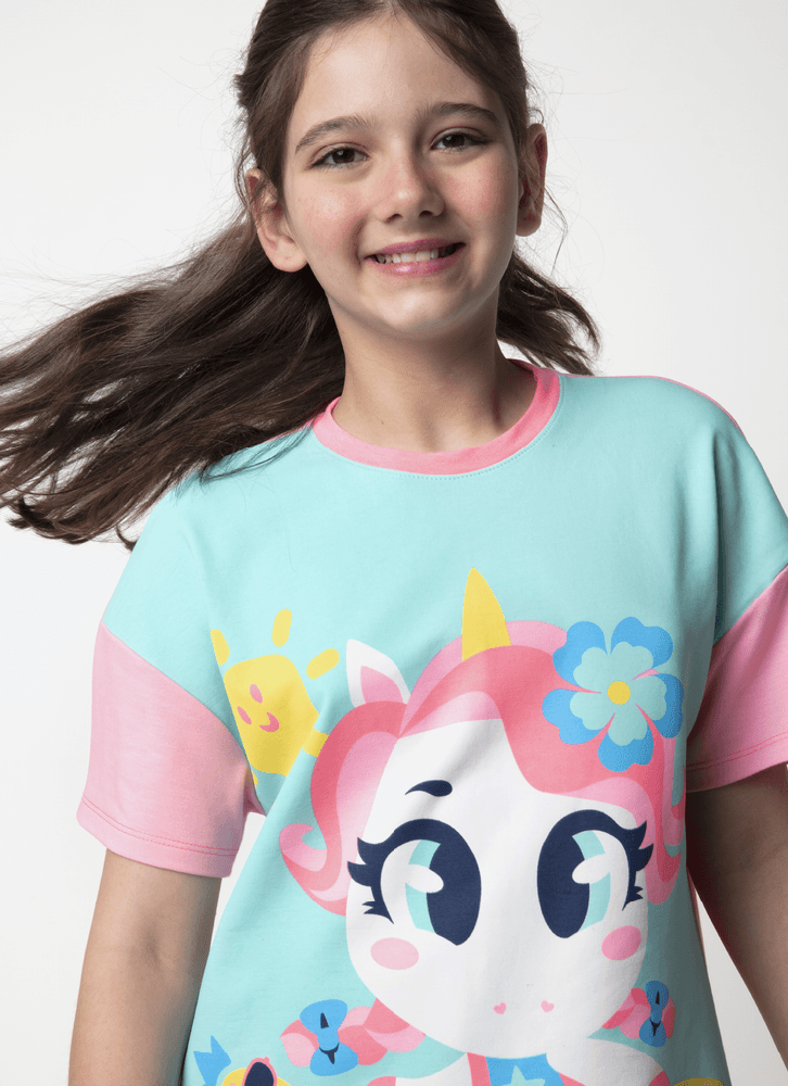 Camisola-Manga-Curta-Viscolycra-Menina-Teen-Unicornio-Aloha