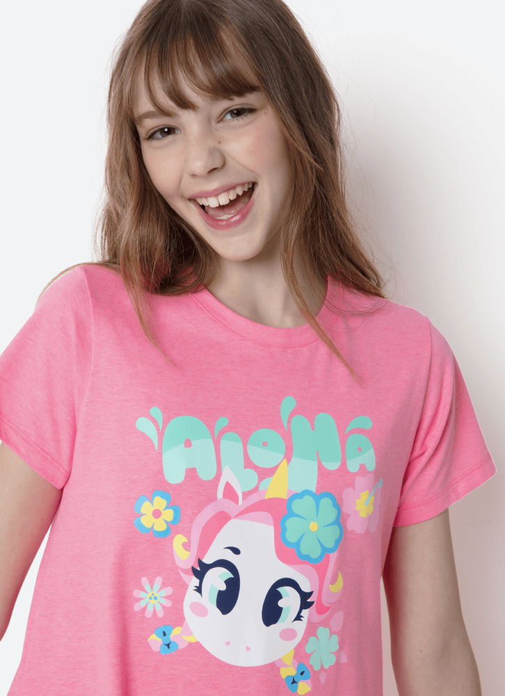 Camisola-Manga-Curta-Algodao-Menina-Teen-Unicornio-Aloha