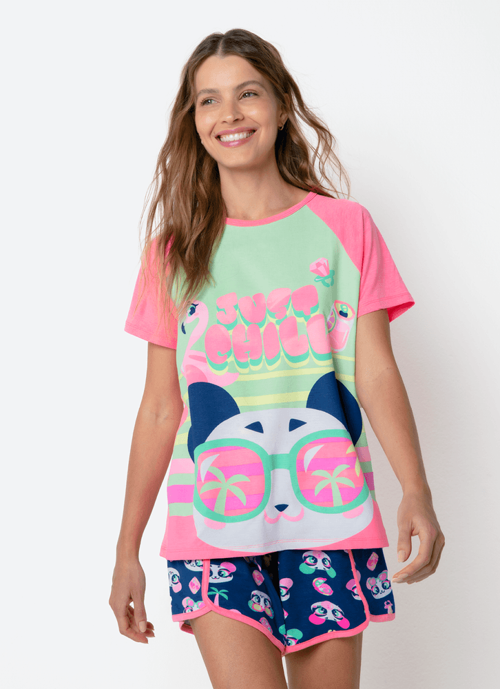 Pijama-Manga-Curta-Viscolycra-Feminino-Panda-Miami