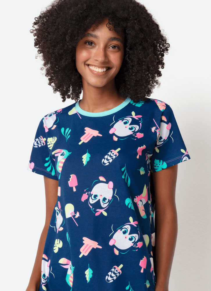 Camisola-Manga-Curta-Algodao-Feminina-Pinguim