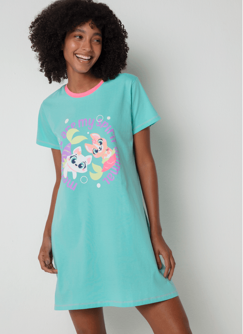 Camisola Manga Curta Algodão Feminina Pet Sereia