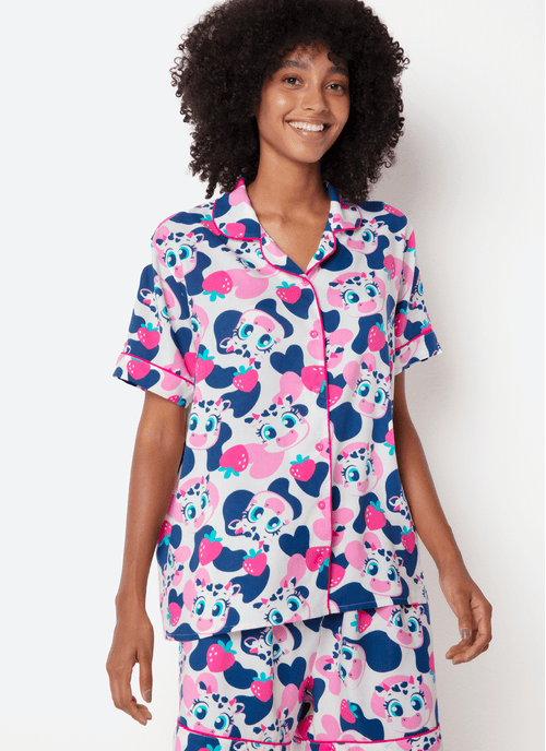 Pijama Manga Curta Viscose Feminino Vaca Romântica