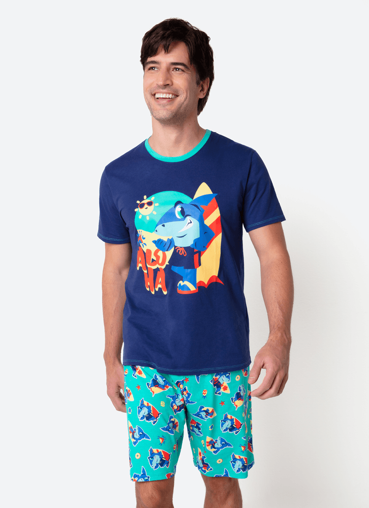 Pijama-Manga-Curta-Algodao-Masculino-Tubarao-Aloha