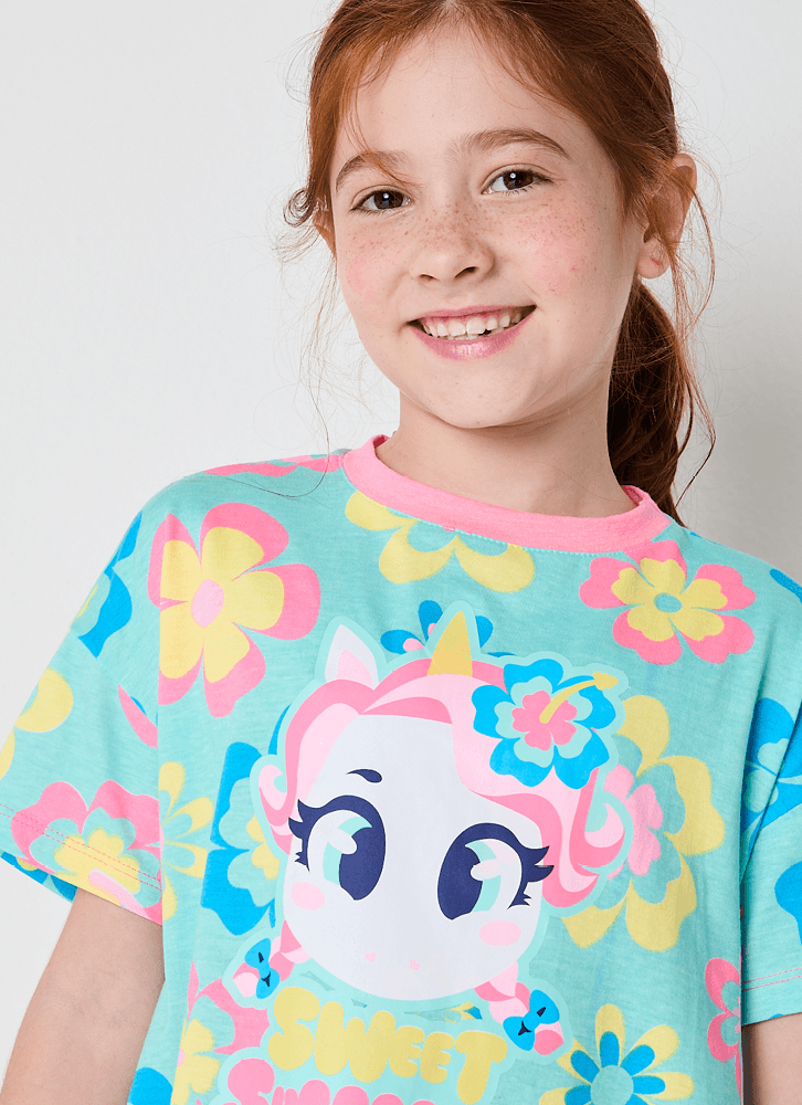 Camisola-Manga-Curta-Algodao-Menina-Unicornio-Aloha