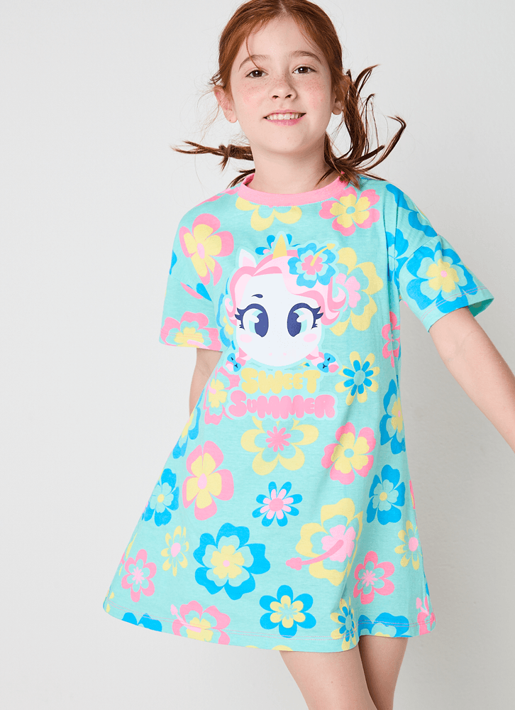 Camisola-Manga-Curta-Algodao-Menina-Unicornio-Aloha