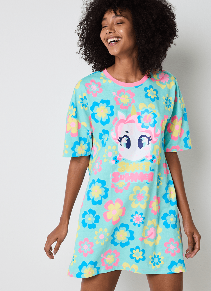 Camisola-Manga-Curta-Algodao-Feminina-Unicornio-Aloha