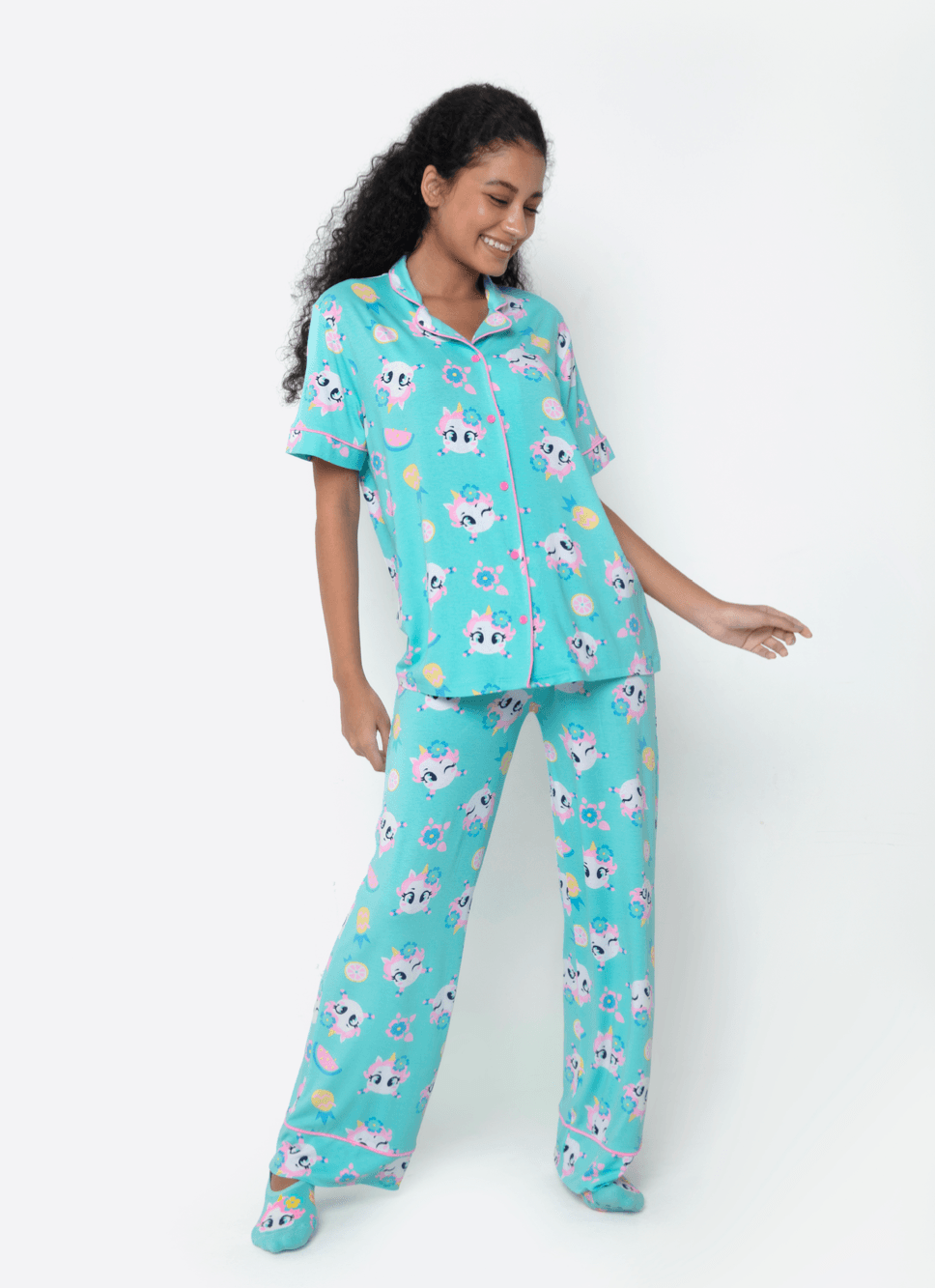 Pijama-Manga-Curta-Viscolycra-Feminino-Unicornio-Aloha