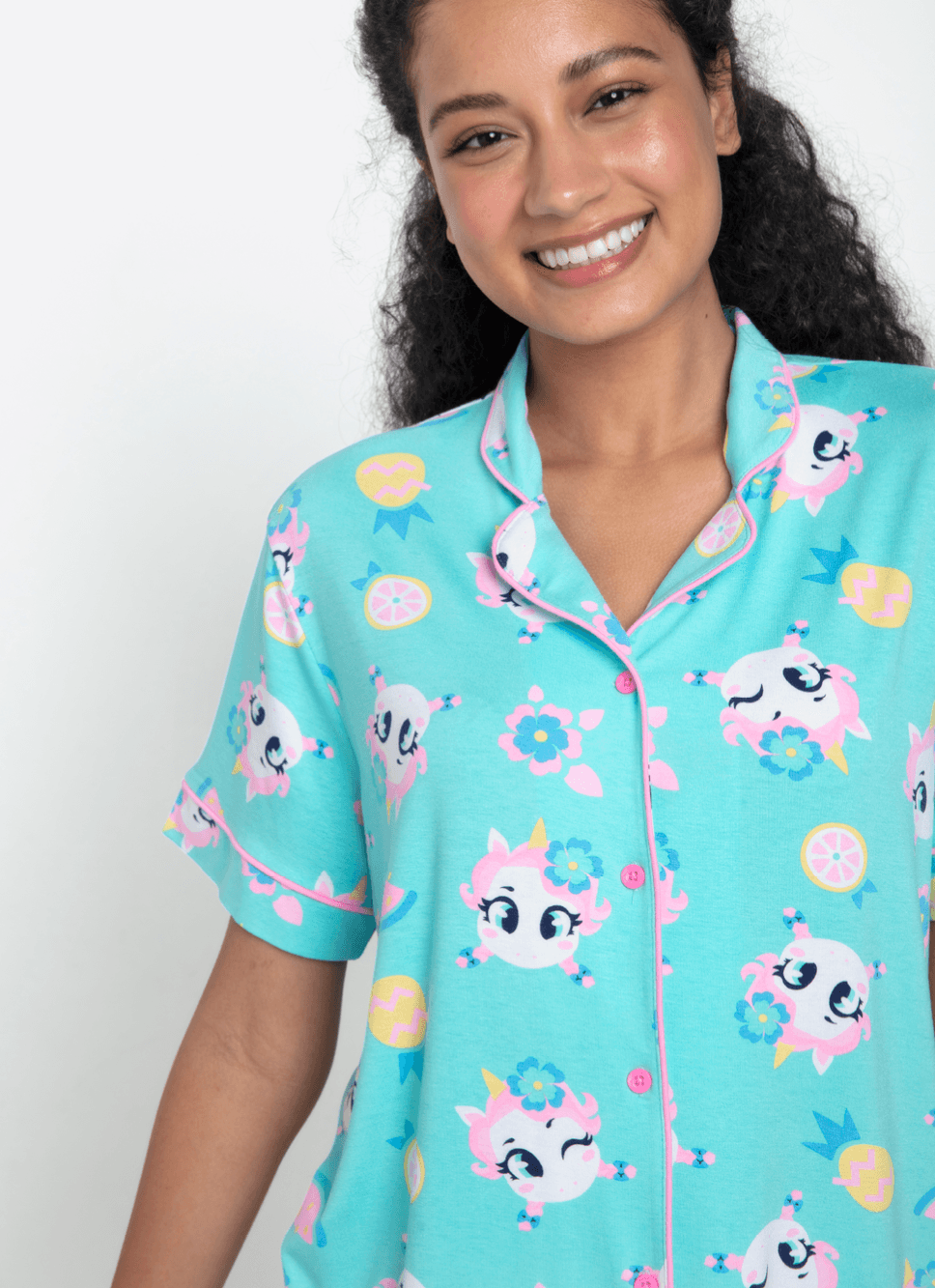 Pijama-Manga-Curta-Viscolycra-Feminino-Unicornio-Aloha