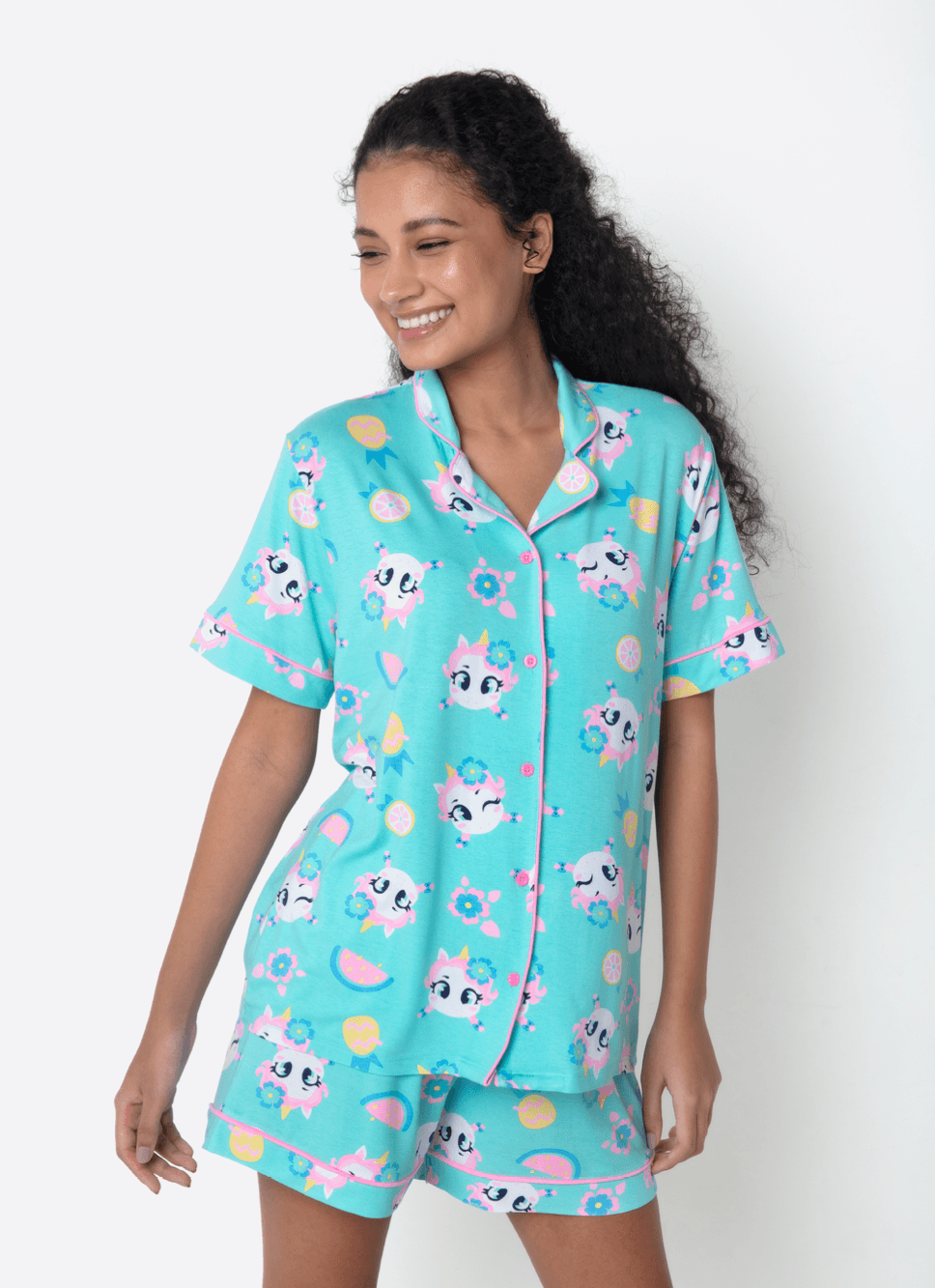 Pijama-Manga-Curta-Viscolycra-Feminino-Unicornio-Aloha