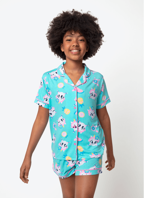 Pijama Manga Curta Viscolycra Menina Teen Unicórnio Aloha