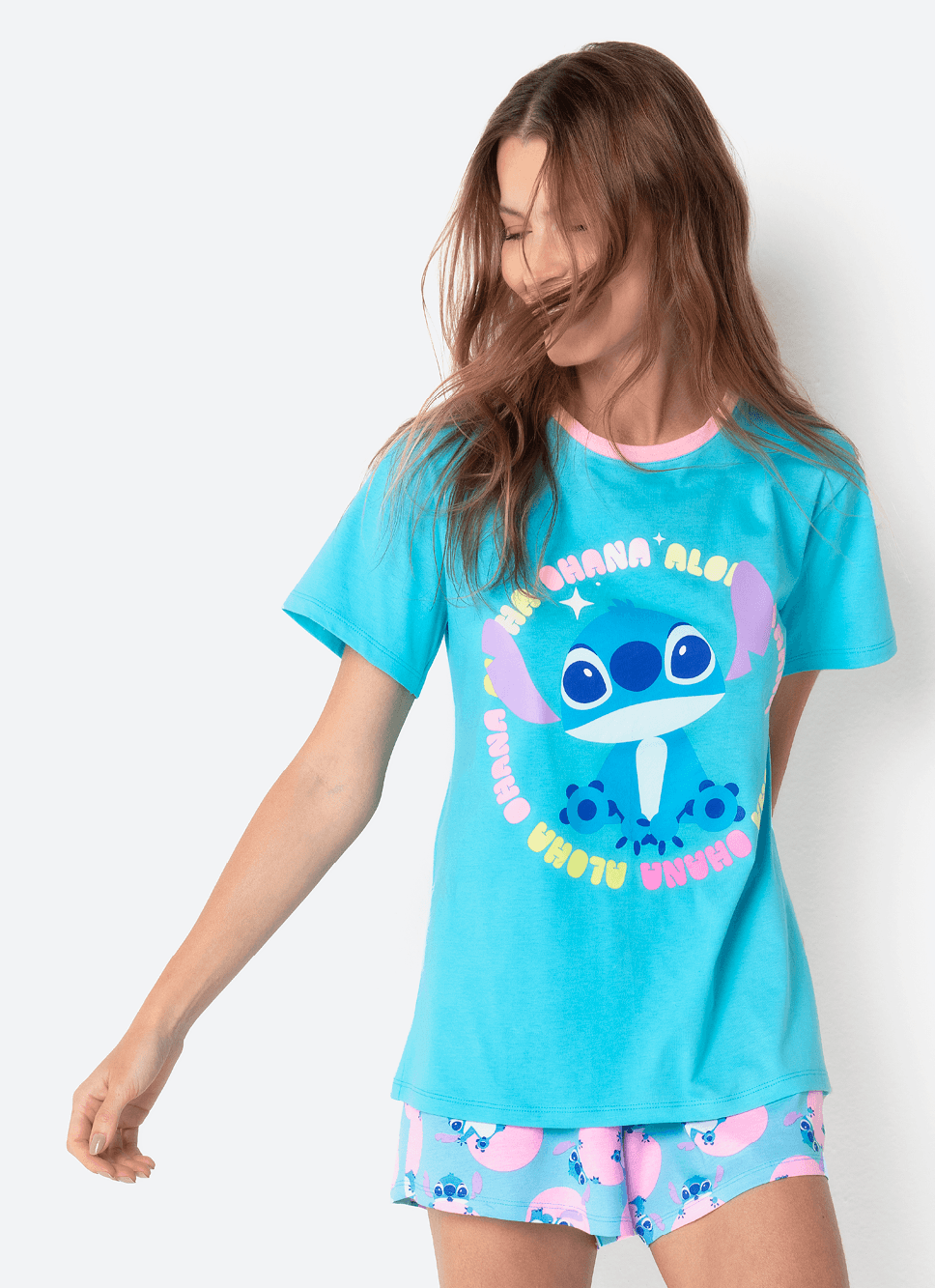 Pijama-Manga-Curta-Algodao-Feminino-Stitch