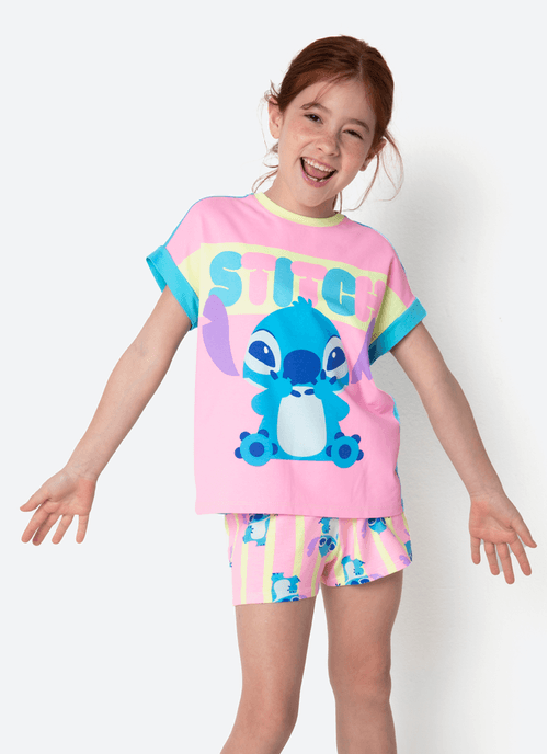 Pijama Manga Curta Viscolycra Menina Stitch