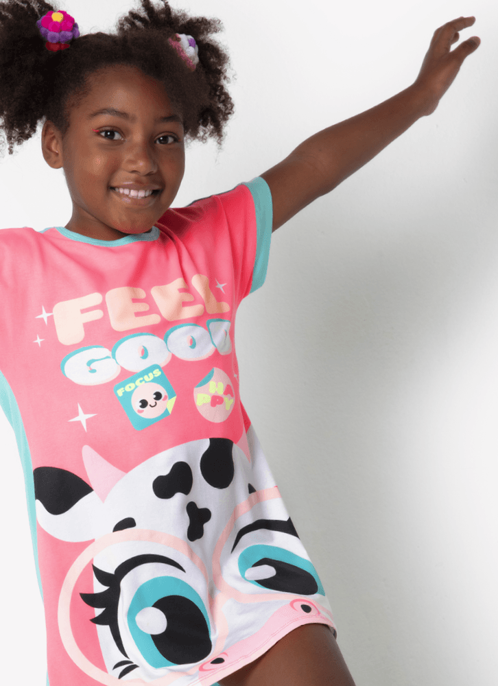 Camisola-Manga-Curta-Viscolycra-Feminino-Vaca-Colorful-Rosa